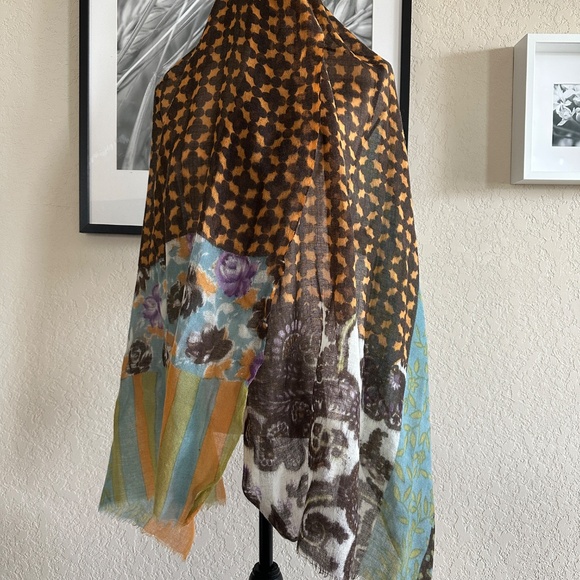 SAACHI Wool Silk Scarf Wrap Shawl  Floral Paisley Print - Picture 3 of 8